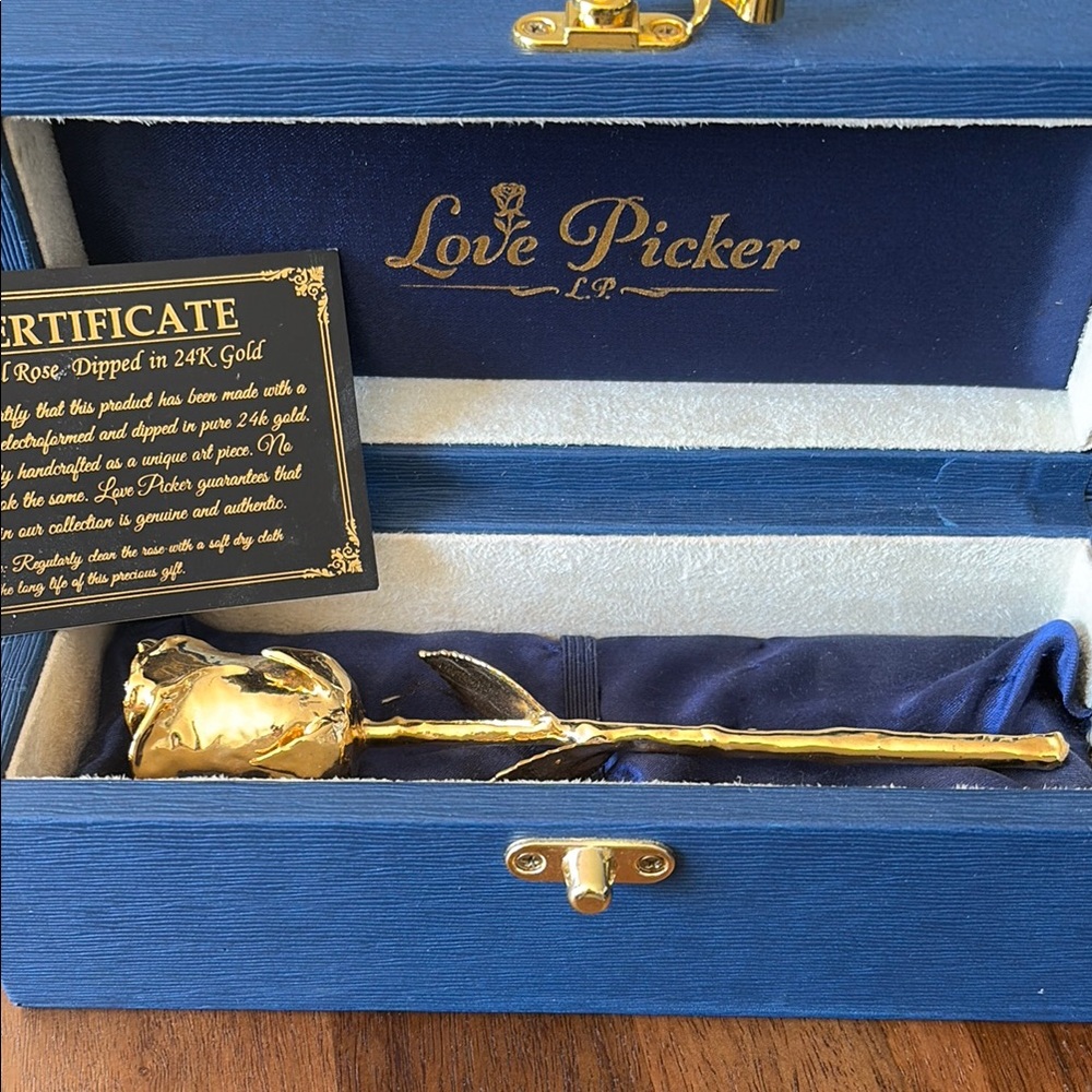 24K Gold Dipped Rose in Blue Gift Box